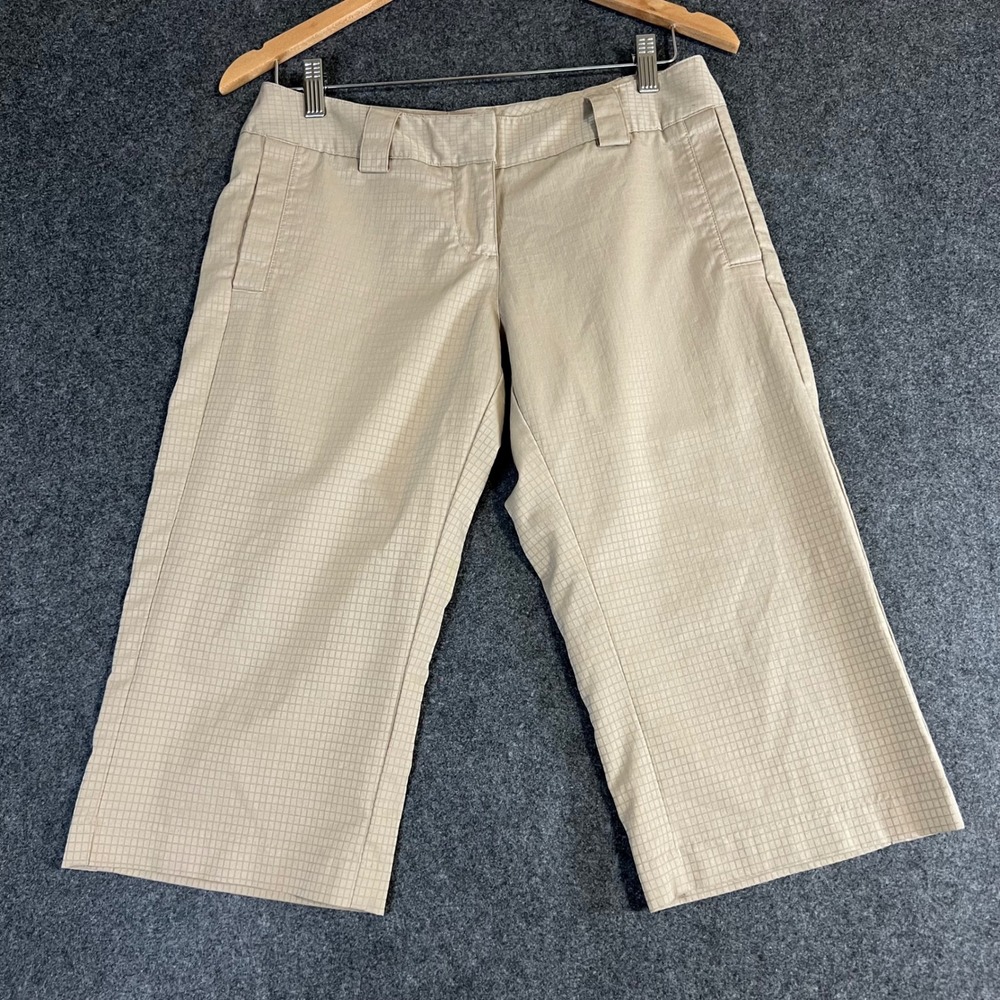 Adidas Climalite Golf Capri Pants Womens 4 Tan Beige Grid Wide Leg Crop Trousers